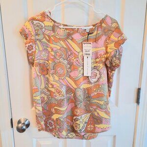 New Maison D'Amelie Silky Capsleeve Colorful Top, Size M